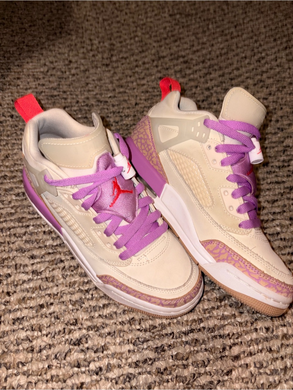 Jordan Low-Top Sneakers in Cream, Purple & Red Accents
